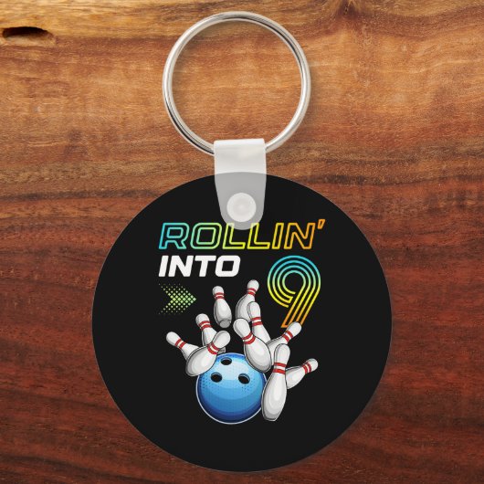 Rollin Into 9 Retro Bowling Birthday Party 9th Bir Sleutelhanger (Voorkant)