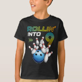 Rollin Into 9 Retro Bowling Birthday Party 9th Bir T-shirt (Voorkant)