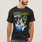 Rollin Into 9 Retro Bowling Birthday Party 9th Bir T-shirt (Voorkant)