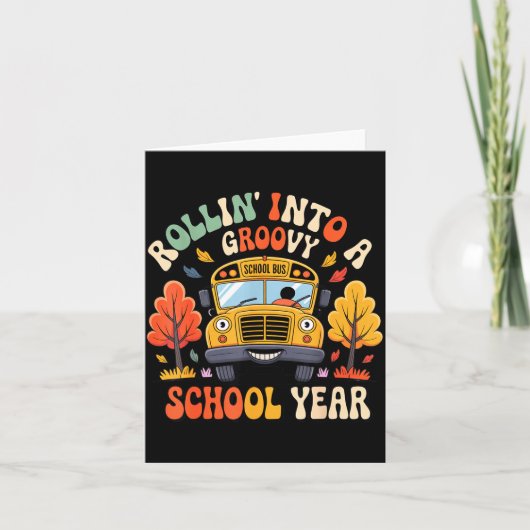 Rollin Into A Groovy School Year Retro School Bus Kaart (Voorkant)