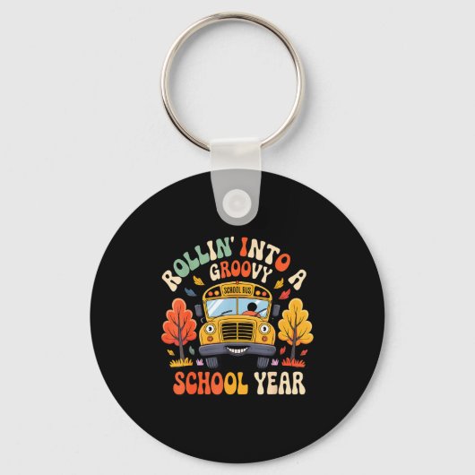 Rollin Into A Groovy School Year Retro School Bus  Sleutelhanger (Voorkant)