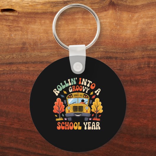 Rollin Into A Groovy School Year Retro School Bus  Sleutelhanger (Voorkant)