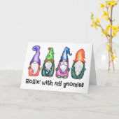 Rollin met mijn Gnomies Funny Gnome Kerstmis Kaart (Gele Bloem)