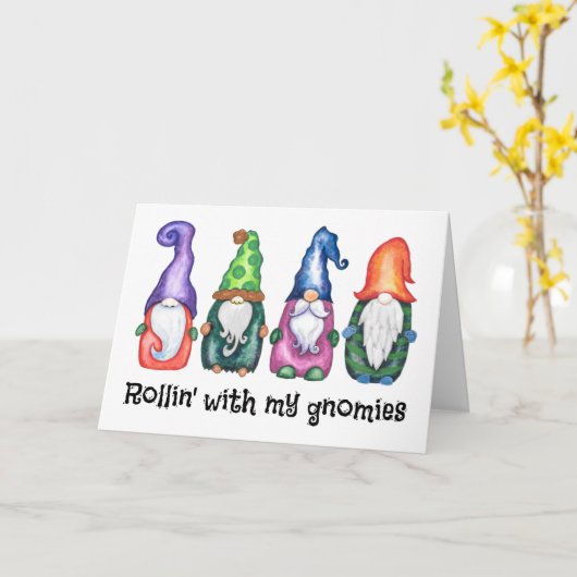 Rollin met mijn Gnomies Funny Gnome Kerstmis Kaart (Gele Bloem)