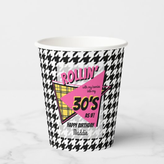 Rollin’ met mijn homies 30e verjaardag houndstooth papieren bekers (Voorkant)