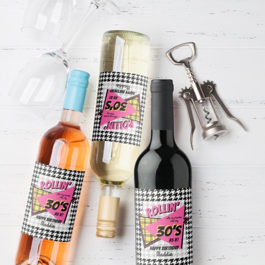 Rollin met mijn homies 90's houndstooth verjaardag wijn etiket