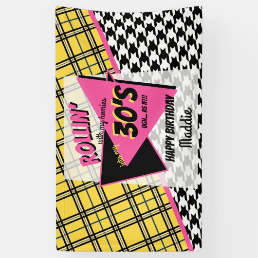 Rollin met mijn homies gele plaid 90s verjaardag spandoek (Verticaal)