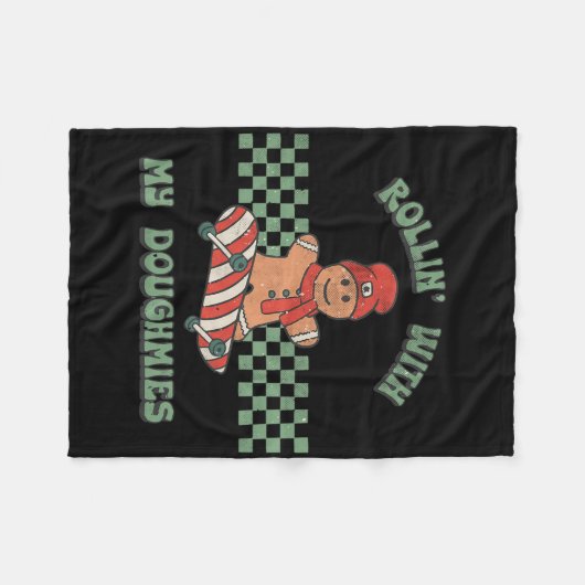 Rollin With My Doughmies Retro Gingerbread Man Ska Fleece Deken (Voorkant (Horizontaal))