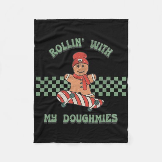 Rollin With My Doughmies Retro Gingerbread Man Ska Fleece Deken (Voorkant)