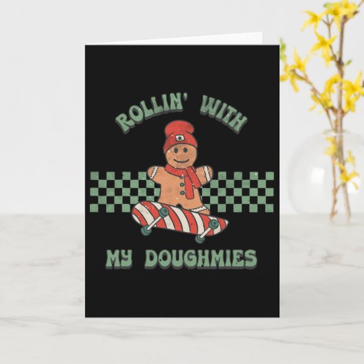 Rollin With My Doughmies Retro Gingerbread Man Ska Kaart (Gele Bloem)