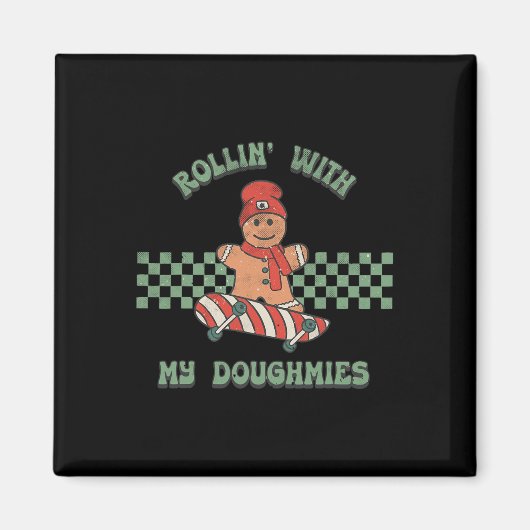 Rollin With My Doughmies Retro Gingerbread Man Ska Magneet (Voorkant)
