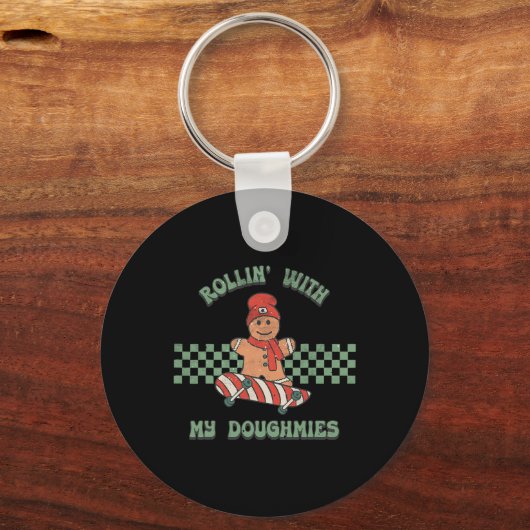 Rollin With My Doughmies Retro Gingerbread Man Ska Sleutelhanger (Voorkant)