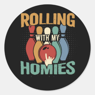 Rollin With My Homies Retro Bowling Ronde Sticker