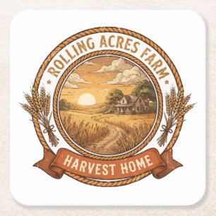 Rolling Acres Farm Harvest Home Rustieke Logo Kartonnen Onderzetters
