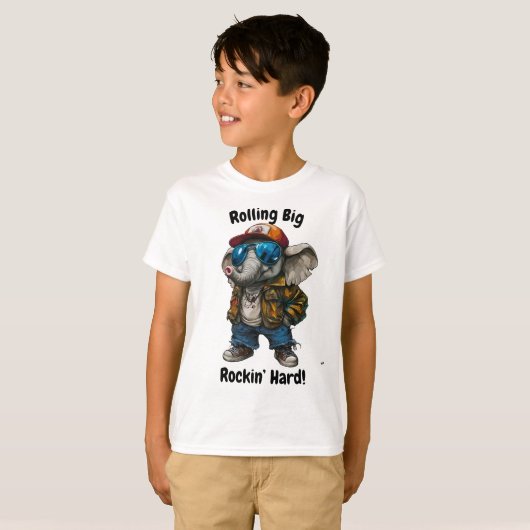 Rolling Big, Rockin’ Hard - Cool Elephant Design T-shirt (Voorkant volledig)