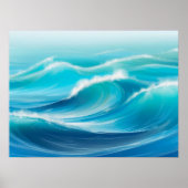 Rolling Blue Ocean Waves Kustmuur Poster (Voorkant)