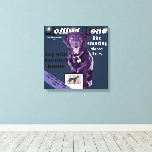 Rolling Bone hond magazine volledig aanpassen Canvas Afdruk (Insitu (Houten vloer))