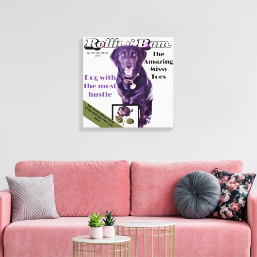 Rolling Bone hond magazine volledig aanpassen Canvas Afdruk (Insitu (Woonkamer))
