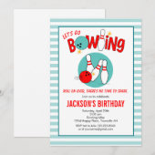 Rolling Bowling Verjaardagsuitnodiging turquoise r Kaart (Voorkant / Achterkant)
