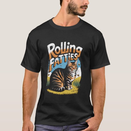 Rolling Fatties Grappige Kat Meme T-shirt (Voorkant)