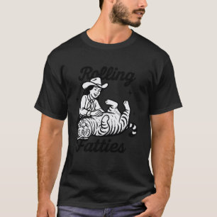 Rolling Fatties Retro Grappige Kat Cowboy Humor On T-shirt