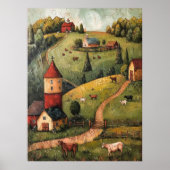 Rolling Hill Boerderij House Folk Art olieverfschi Poster (Voorkant)