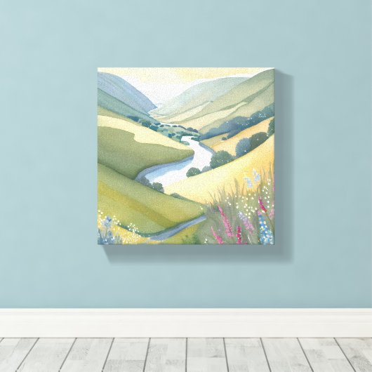 Rolling Hills Landschap | Waterverf mooi Canvas Afdruk (Insitu (Houten vloer))