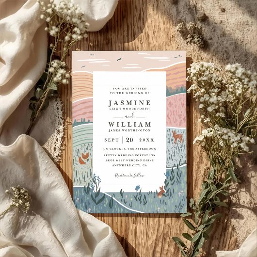 Rolling Hills Rustic Countryside QR Code Wedding Kaart