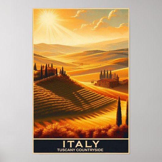 Rolling Hills van Toscane - Vintage Travel Poster (Voorkant)