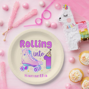 Rolling in 1 - Schattigee Paarse Roller Schaats Ve Papieren Bordje