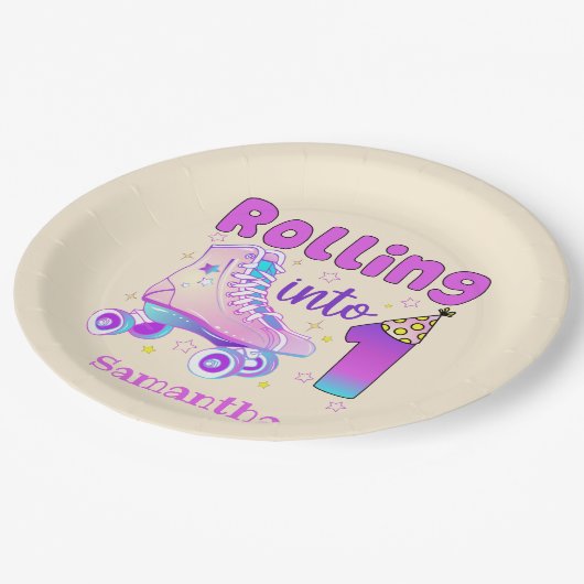 Rolling in 1 - Schattigee Paarse Roller Schaats Ve Papieren Bordje (Gekanteld)