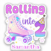 Rolling in 2 - Schattigee Paarse Roller Schaats Ve Sticker (Voorkant)