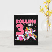 Rolling in 3 3e verjaardag Unicorn Bowling 3 jaar Kaart (Gele Bloem)