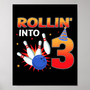 Rolling in 3 jaar oude verjaardag Bowling Kinder P Poster