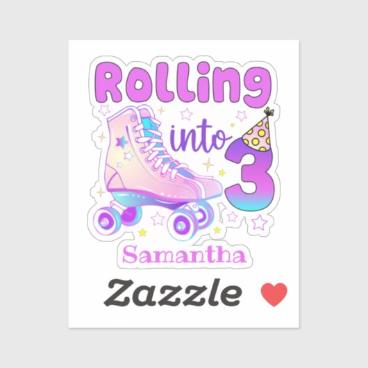 Rolling in 3 - Schattigee Paarse Roller Schaats Ve Sticker (Vel)
