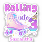 Rolling in 3 - Schattigee Paarse Roller Schaats Ve Sticker (Voorkant)