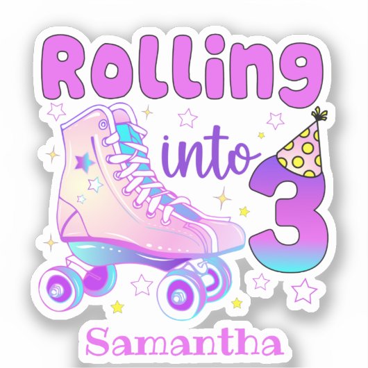 Rolling in 3 - Schattigee Paarse Roller Schaats Ve Sticker (Voorkant)