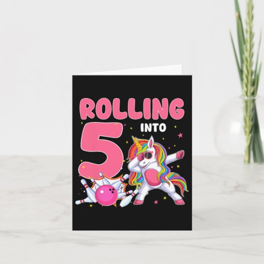 Rolling in 5 5e verjaardag Unicorn Bowling 5 jaar Kaart (Voorkant)