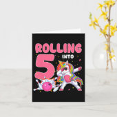 Rolling in 5 5e verjaardag Unicorn Bowling 5 jaar Kaart (Gele Bloem)