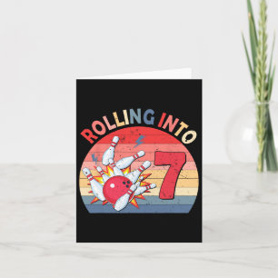 Rolling in 7 Bowling Verjaardag 7 jaar oude Kinder Kaart