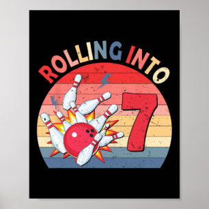 Rolling in 7 Bowling Verjaardag 7 jaar oude Kinder Poster