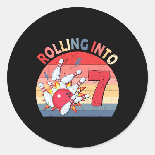 Rolling in 7 Bowling Verjaardag 7 jaar oude Kinder Ronde Sticker (Voorkant)