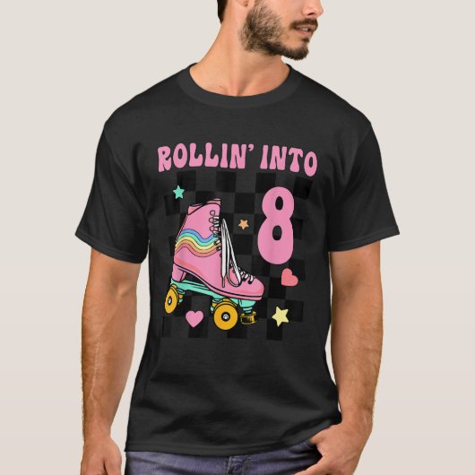 Rolling in 8 jaar oude rolschaatsen meisje 8e b t-shirt (Voorkant)
