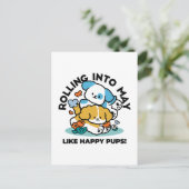 Rolling in mei als Happy Pups - Schattigee lenteho Briefkaart (Staand voorkant)