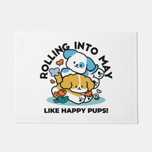 Rolling in mei als Happy Pups - Schattigee lenteho Deurmat (Voorkant)