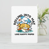 Rolling in mei als Happy Pups - Schattigee lenteho Feestdagenkaart (Staand voorkant)