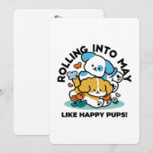 Rolling in mei als Happy Pups - Schattigee lenteho Feestdagenkaart (Voorkant / Achterkant)