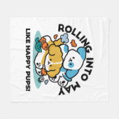 Rolling in mei als Happy Pups - Schattigee lenteho Fleece Deken (Voorkant (Horizontaal))