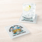 Rolling in mei als Happy Pups - Schattigee lenteho Glazen Onderzetter (Schuin)