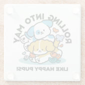 Rolling in mei als Happy Pups - Schattigee lenteho Glazen Onderzetter (Achterkant)